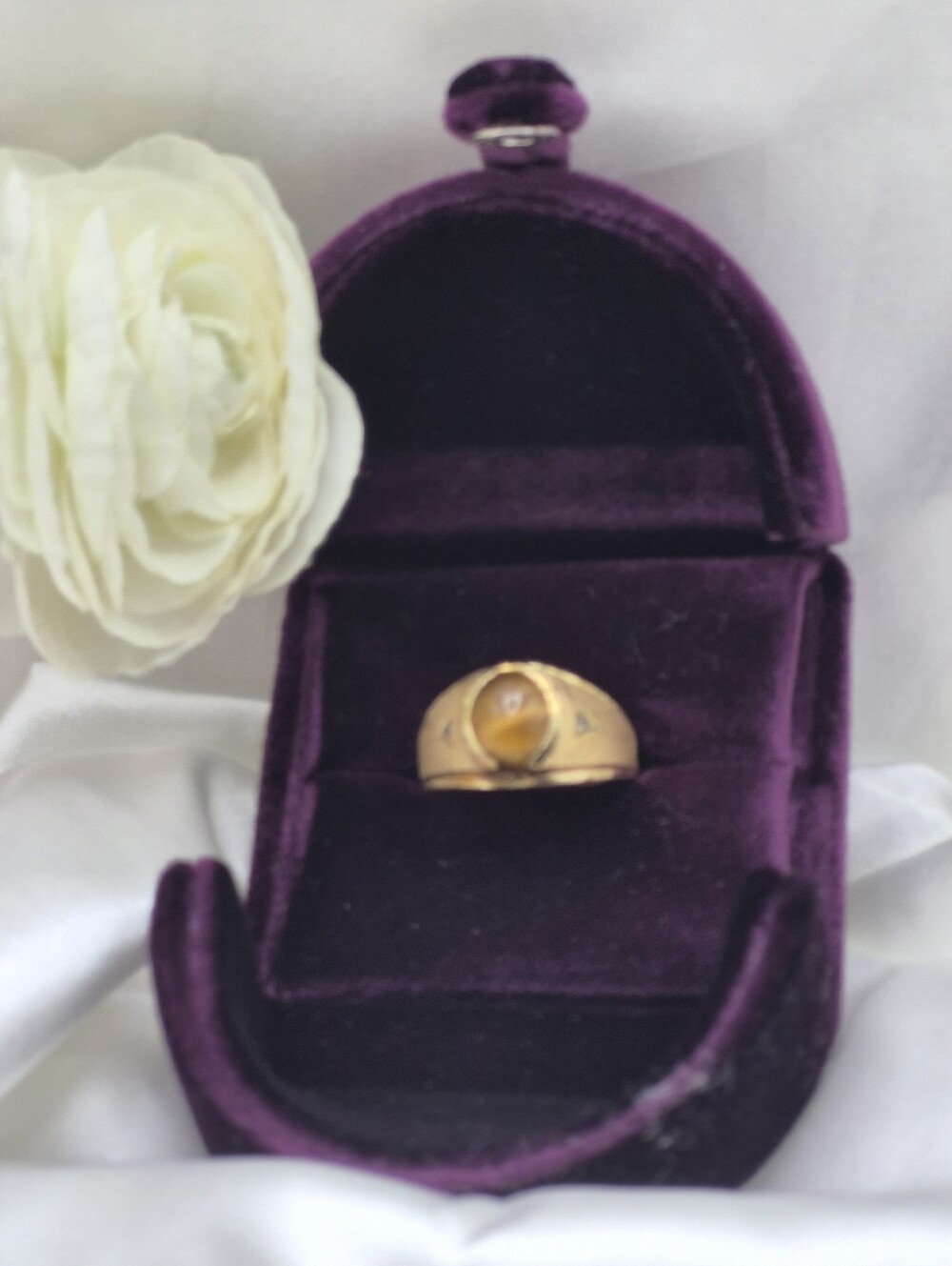 ESPO GE GOLD 14KT Tigers Eye Cabochon Dome Ring - Signed Size 12.5
